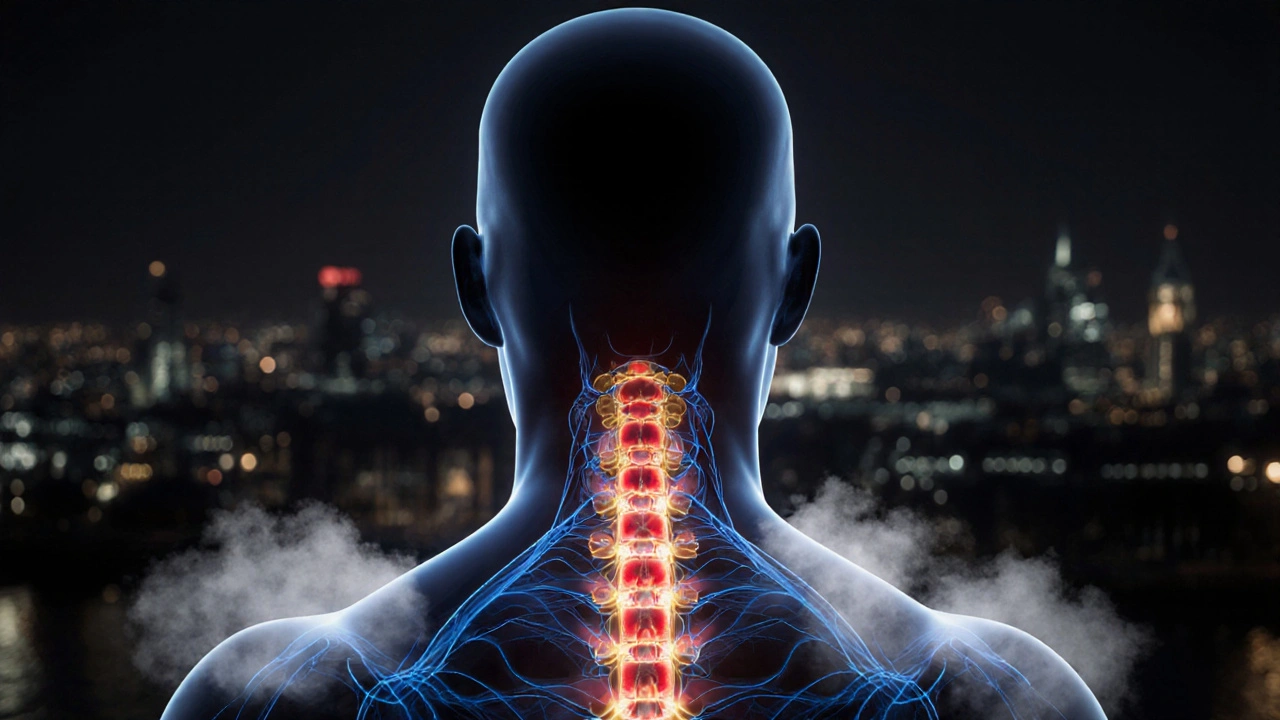 A symbolic representation of nervous system release after massage, with glowing pathways replacing tension in the body.