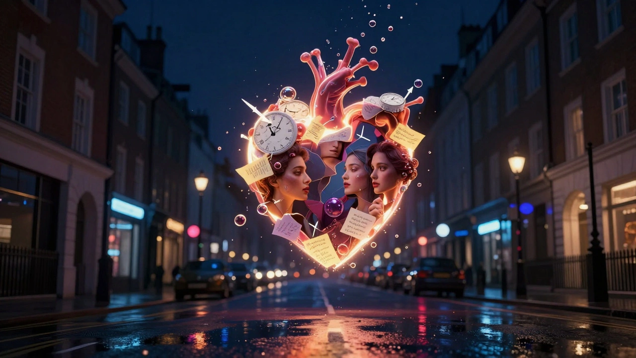 An abstract glowing heart floats over London at night, made of social connection symbols.