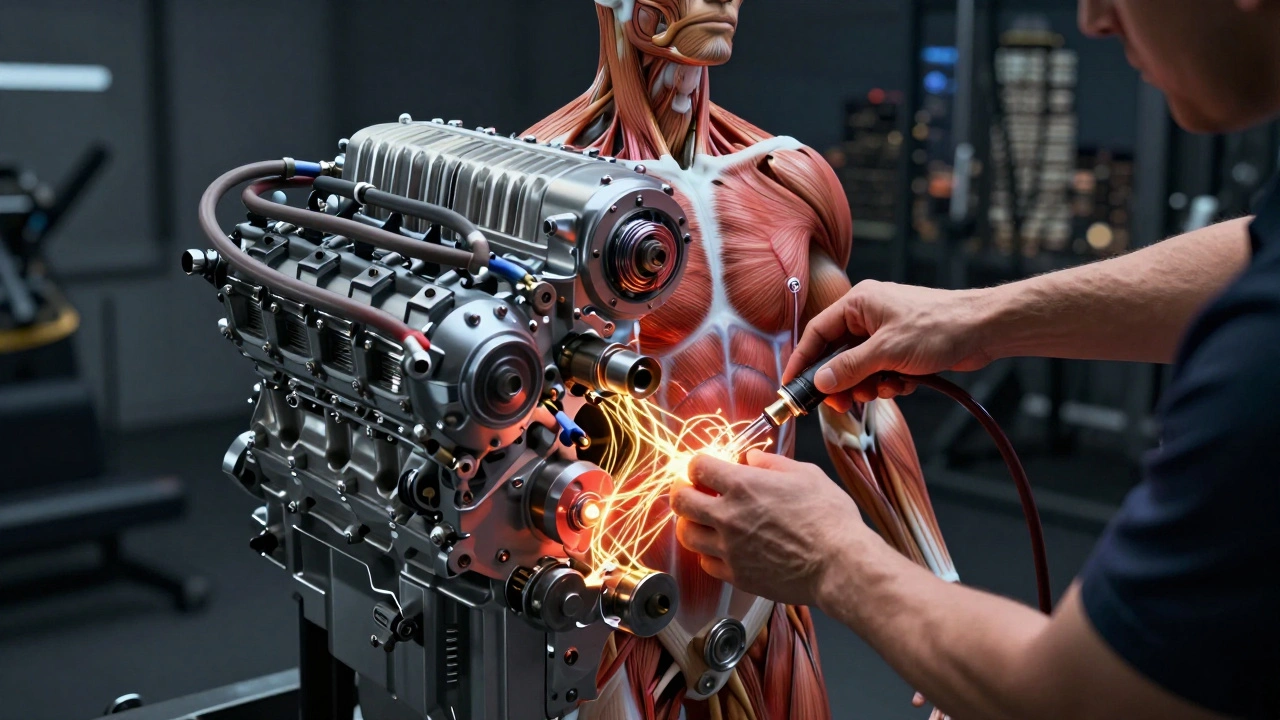 Human body as a high-performance engine being tuned by therapeutic hands